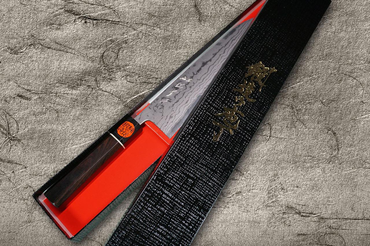 田中重幸 青纸2号大马士革EB日本厨师三德刀165mm 乌木柄