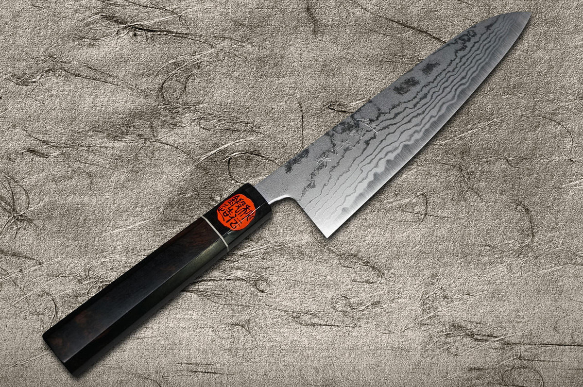 Shigeki Tanaka Aogami No.2 Damascus EB Japanese Chefs Kengata-Gyuto Knife 180mm with Ebony Handle