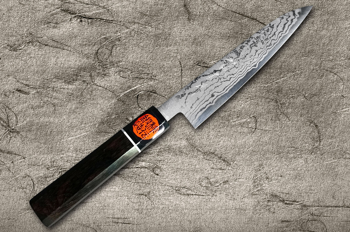 田中重幸 青纸2号大马士革EB日本厨师小刀（多用途）150mm 乌木柄