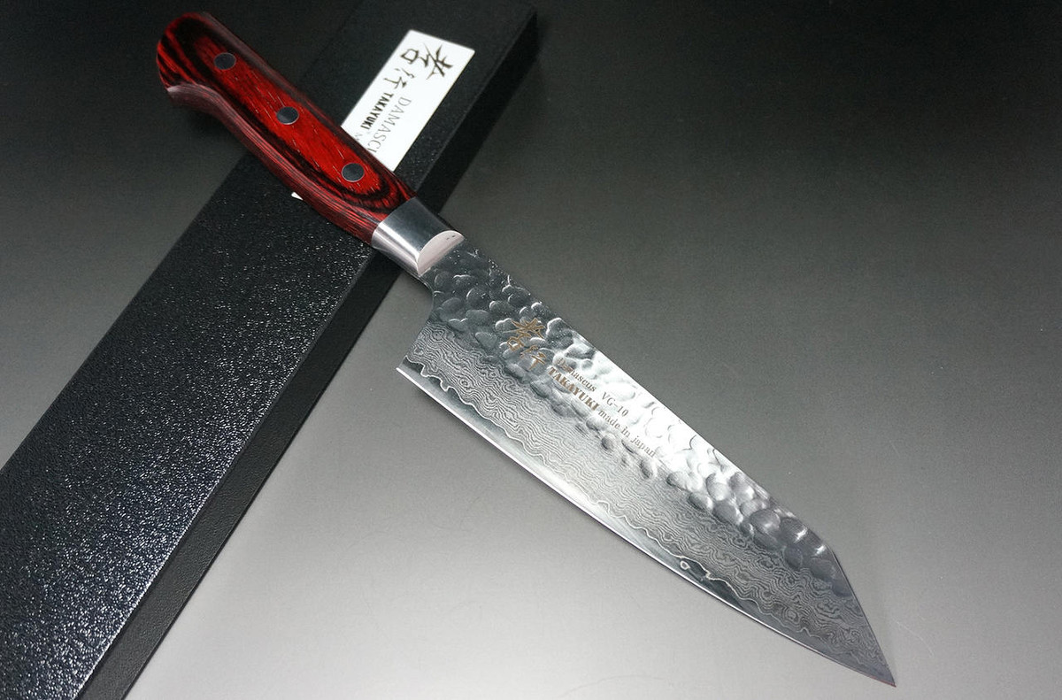 Sakai Takayuki 33-Layer VG10 Damascus Hammered Japanese Chefs Knife SET Gyuto-Slicer-Santoku-Vegetable-Petty120-Kengata Gyuto-Kengata Santoku