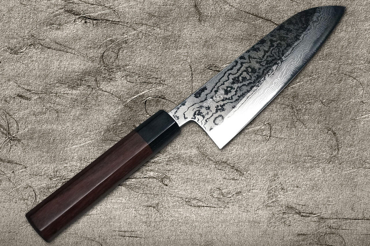Takayuki Iwai Aogami No.2 Damascus FUMON RS Japanese Chef's Santoku Knife 165mm 