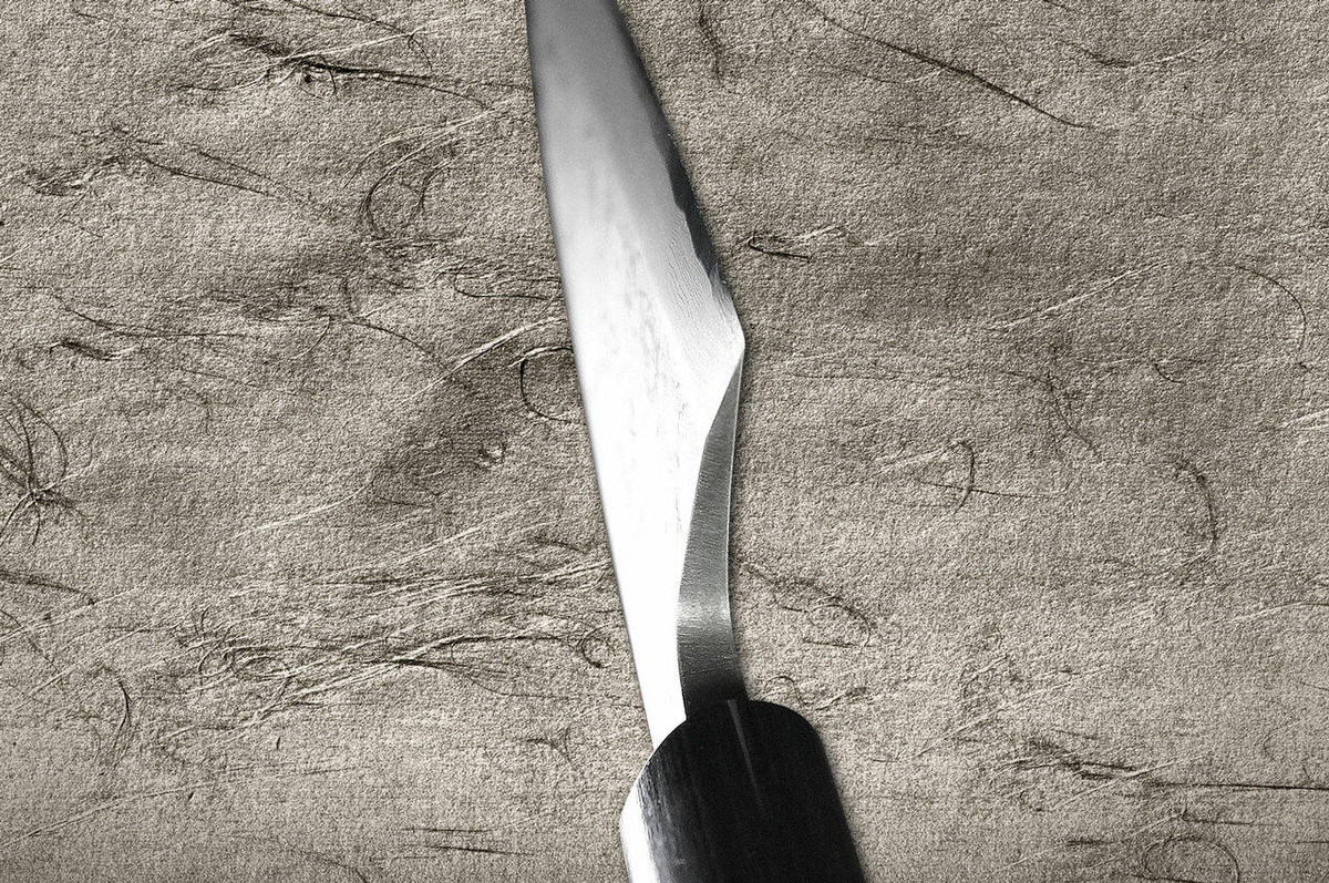 Takayuki Iwai Shirogami No.1 Damascus FUMON RS Japanese Chefs Deba Knife 135mm