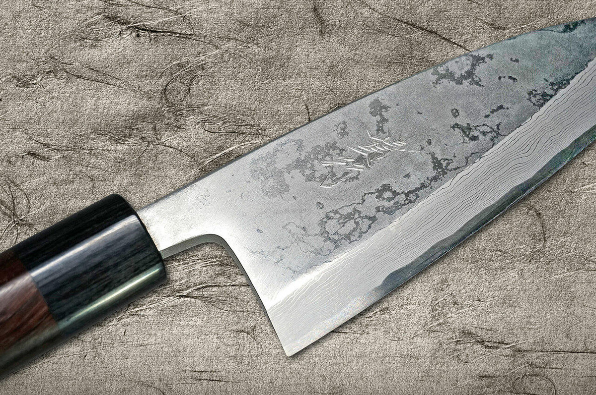 Takayuki Iwai Shirogami No.1 Damascus FUMON RS Japanese Chefs Deba Knife 135mm