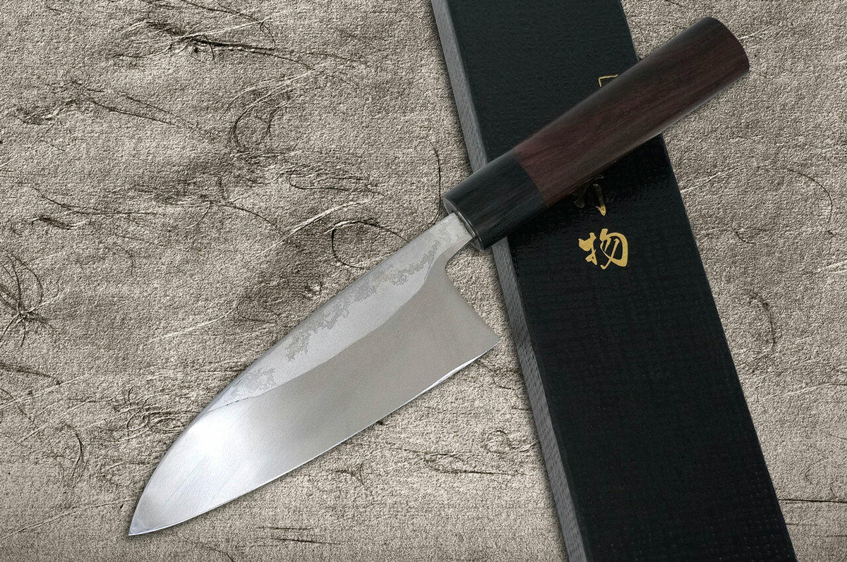 Takayuki Iwai Shirogami No.1 Damascus FUMON RS Japanese Chefs Deba Knife 150mm