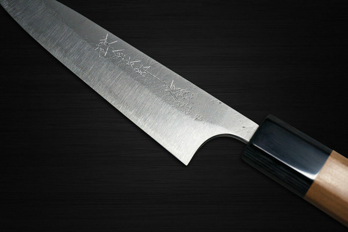 Yoshimi Kato Aogami Super Clad Nashiji AC Japanese Chefs Petty KnifeUtility 120mm with Black Cherry Octagonal Handle