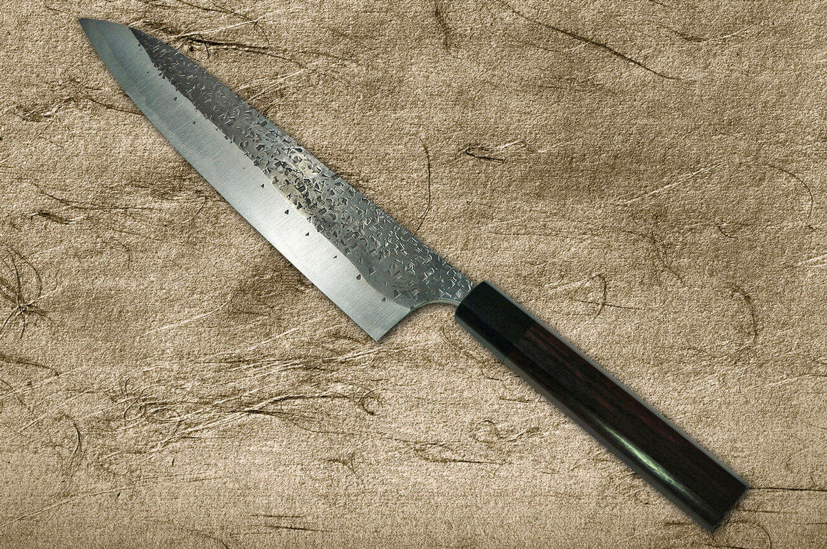 Yu Kurosaki Aogami Super Hammered Kurouchi WA RS8B Japanese Chefs Gyuto Knife 240mm with Black-Ring Octagonal Handle