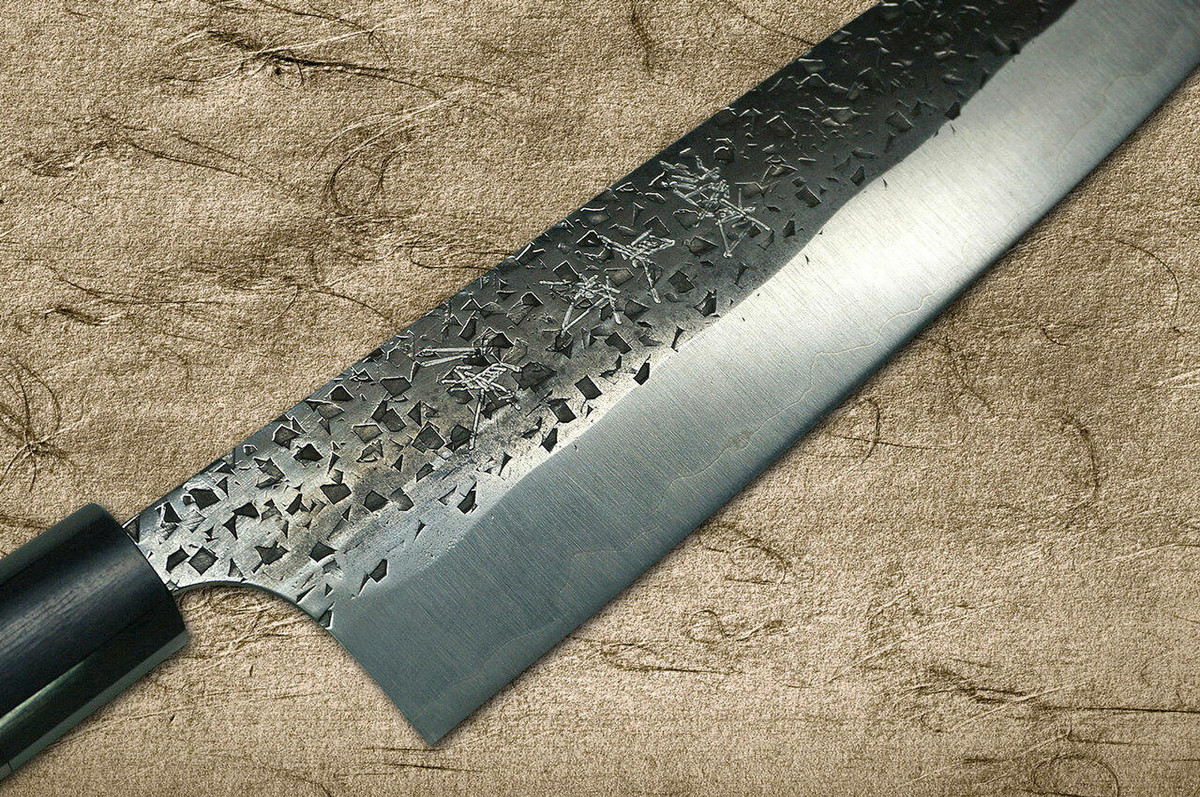 Yu Kurosaki Aogami Super Hammered Kurouchi WA RS8B Japanese Chefs Gyuto Knife 240mm with Black-Ring Octagonal Handle