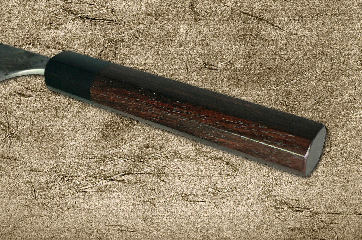 Yu Kurosaki Aogami Super Hammered Kurouchi WA RS8B Japanese Chefs Gyuto Knife 240mm with Black-Ring Octagonal Handle