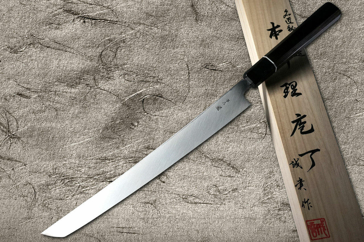 Shigeki Tanaka VG10 Damascus SENKO Japanese EB Chefs Sakimaru-TakohikiSashimi 300mm with Ebony Handle