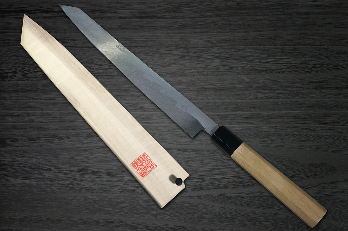 Yoshihiro Aogami No.1 Damascus Suminagashi B1SN Japanese Chefs Kiritsuke-YanagibaSashimi 270mm with Saya Sheath and Magnolia Wood Handle