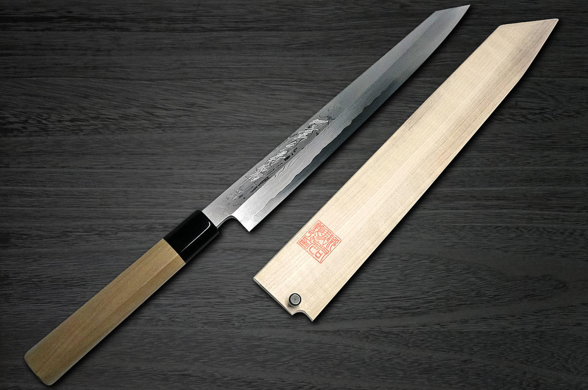 Yoshihiro Aogami No.1 Damascus Suminagashi B1SN Japanese Chefs Kiritsuke-YanagibaSashimi 270mm with Saya Sheath and Magnolia Wood Handle