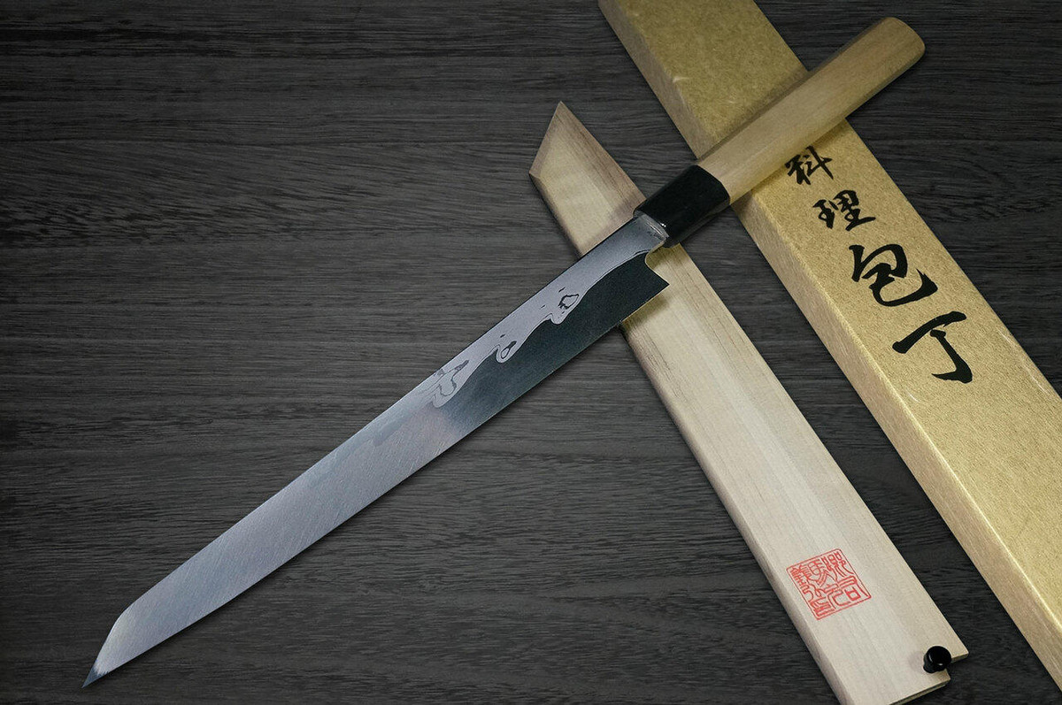 Yoshihiro Aogami No.1 Damascus Suminagashi B1SN Japanese Chefs Kiritsuke-YanagibaSashimi 270mm with Saya Sheath and Magnolia Wood Handle
