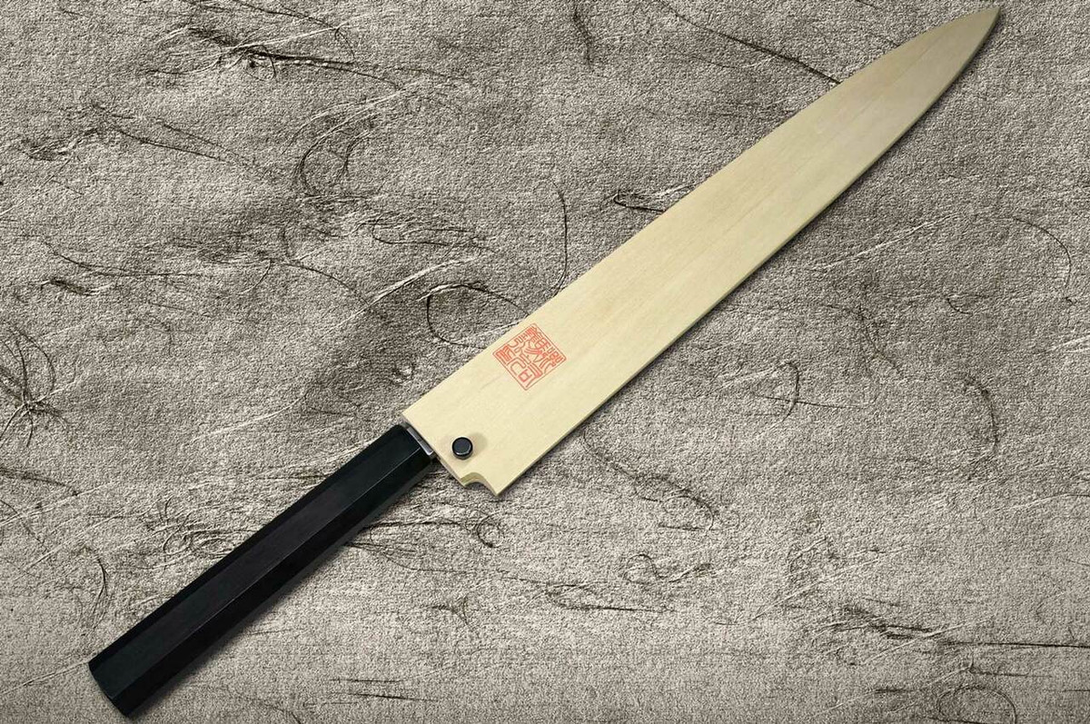 Yoshihiro Aogami No.1 Damascus Suminagashi B1SN-E Japanese Chefs YanagibaSashimi 300mm with Saya Sheath and Ebony Handle