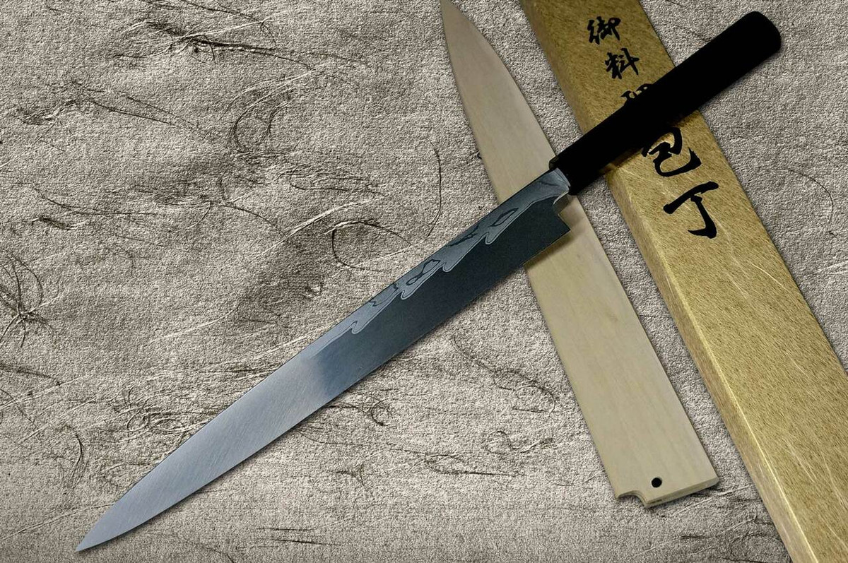 Yoshihiro Aogami No.1 Damascus Suminagashi B1SN-E Japanese Chefs YanagibaSashimi 360mm with Saya Sheath and Ebony Handle