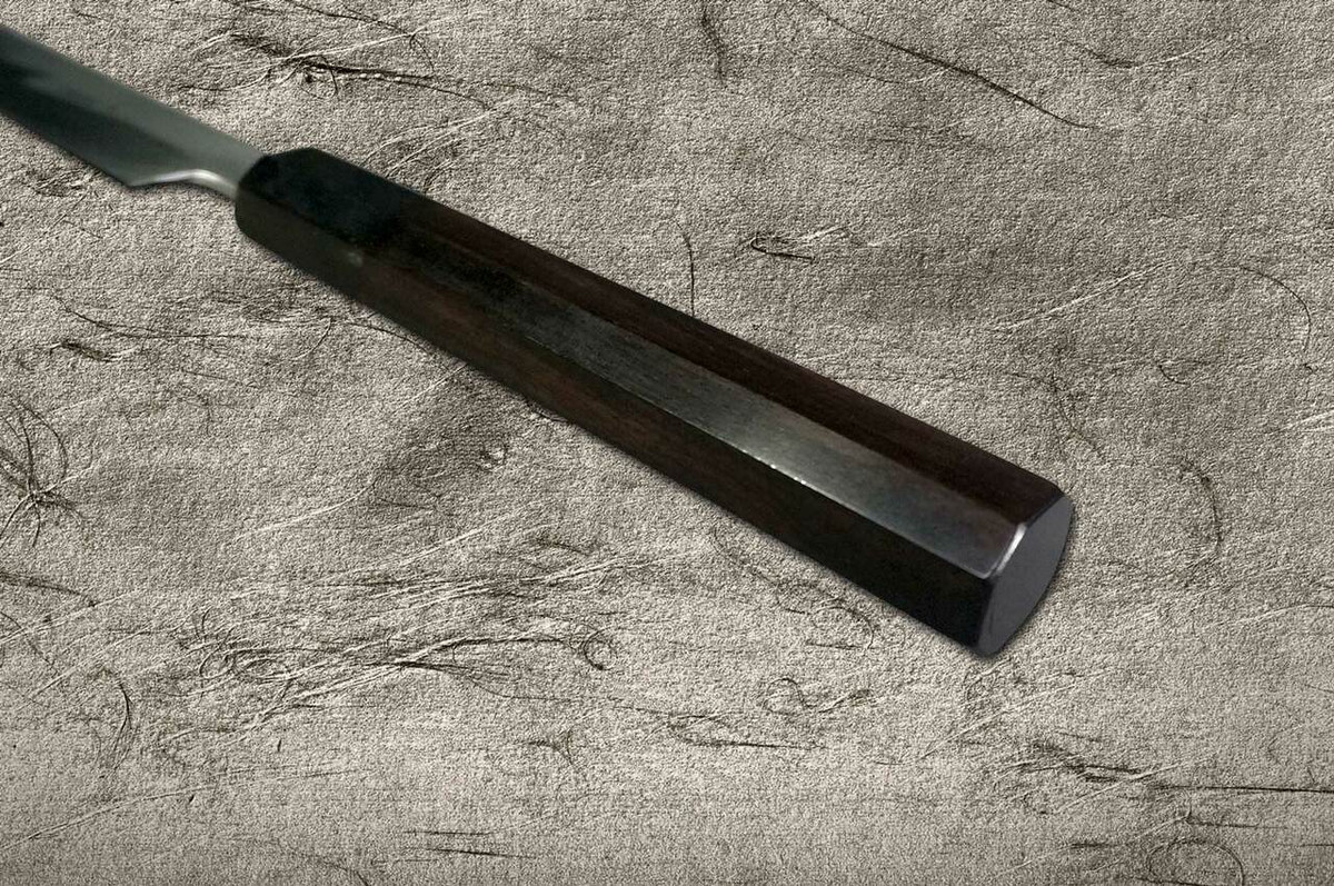 Yoshihiro Aogami No.1 Damascus Suminagashi B1SN-E Japanese Chefs Sakimaru-TakohikiSashimi 300mm with Saya Sheath and Ebony Handle