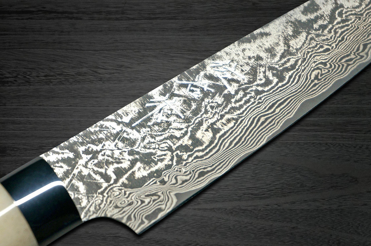 Takeshi Saji R2SG2 Black Damascus DHW Japanese Chefs Petty KnifeUtility 130mm with White Antler Handle