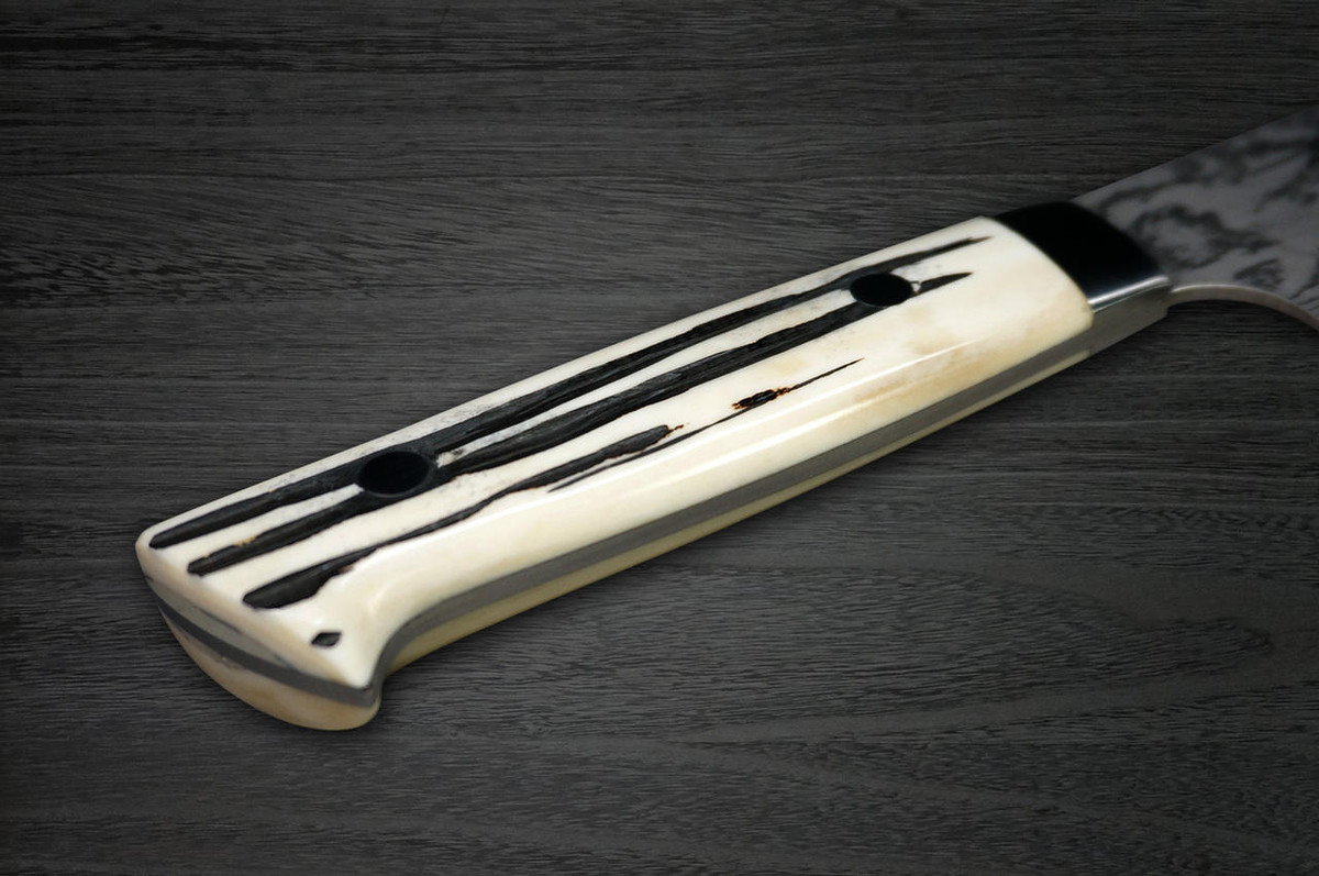 Takeshi Saji VG10 Black Damascus DHW Japanese Chefs NakiriVegetable 170mm with White Antler Handle