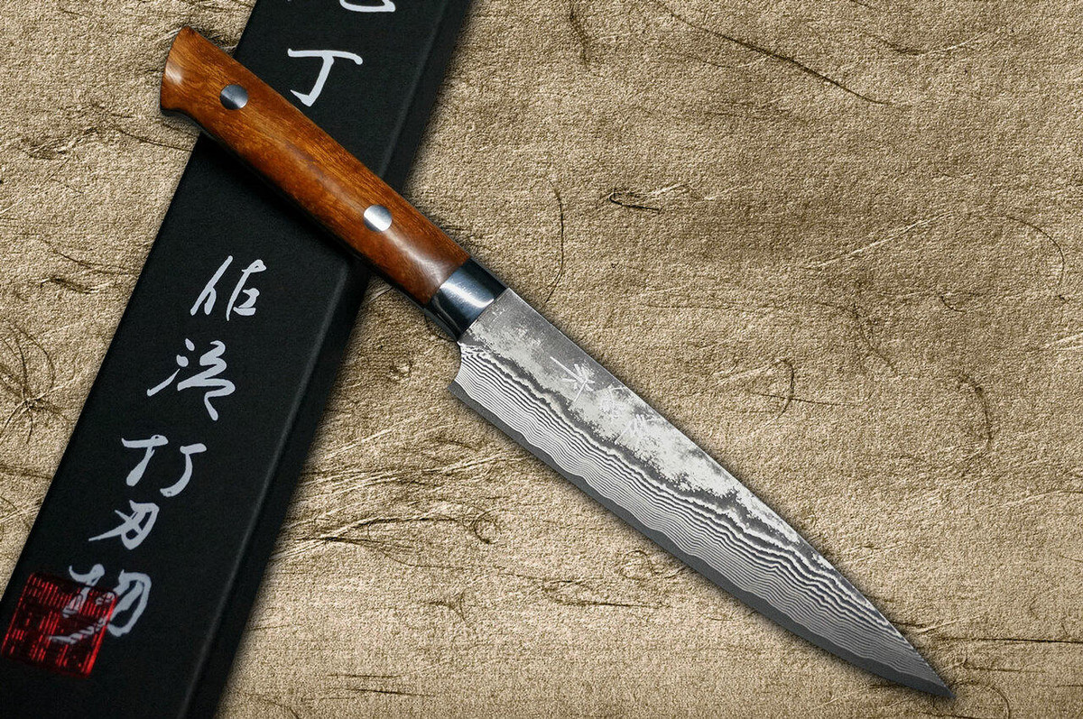 Takeshi Saji VG10 Black Damascus IR Japanese Chefs Petty KnifeUtility 130mm with Desert Ironwood Handle