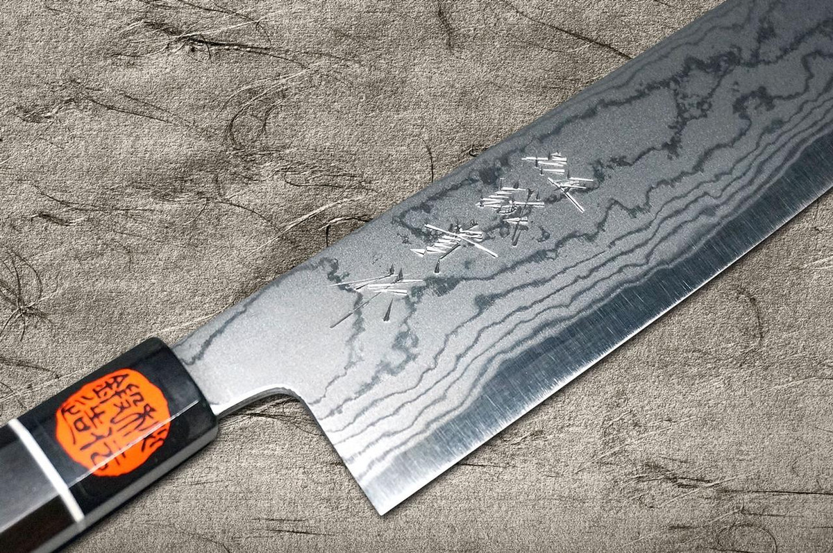 Couteau à légumes japonais EB Damas Aogami No.2 de Shigeki Tanaka 165mm avec manche en ébène