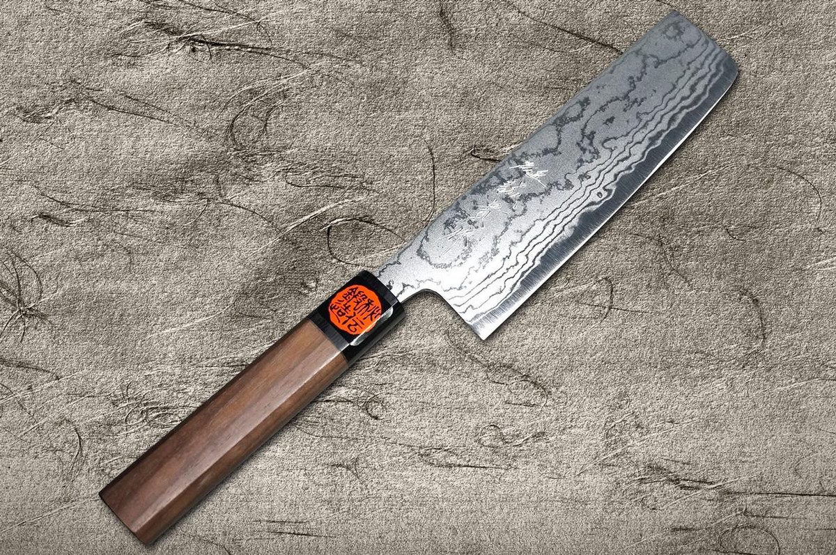 Shigeki Tanaka Aogami No.2 Damascus WN Japanese Chef's Vegetable Knife 165mm with Walnut Handle 