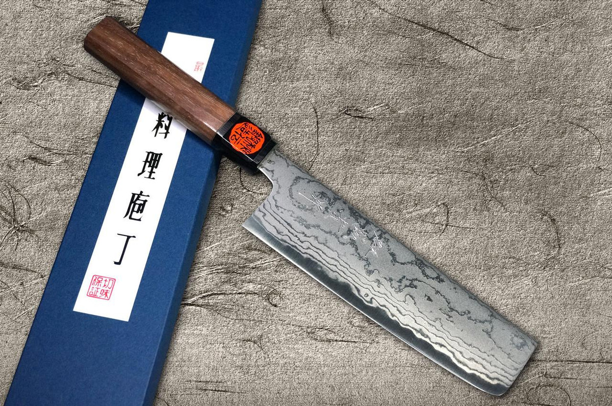 Shigeki Tanaka Aogami No.2 Damascus WN Japanese Chef's Vegetable Knife 165mm with Walnut Handle 
