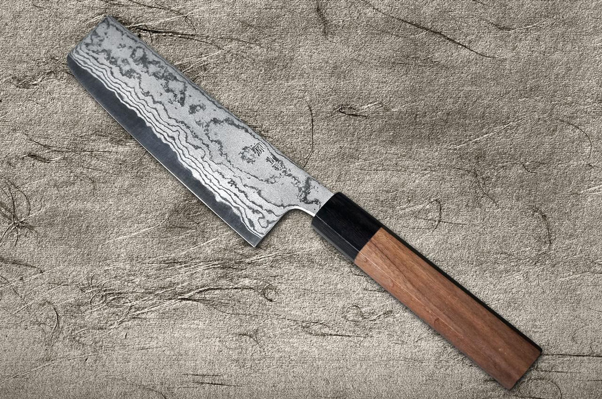 Shigeki Tanaka Aogami No.2 Damascus WN Japanese Chef's Vegetable Knife 165mm with Walnut Handle 