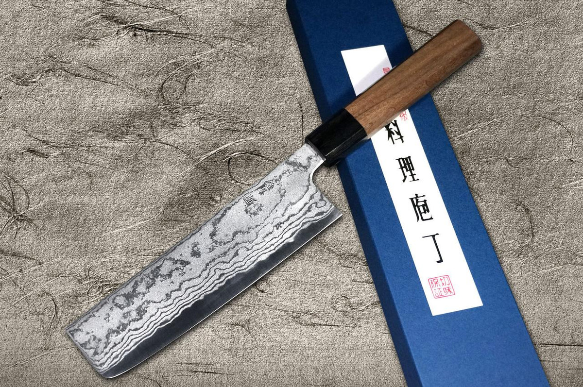 Shigeki Tanaka Aogami No.2 Damascus WN Japanese Chef's Vegetable Knife 165mm with Walnut Handle 