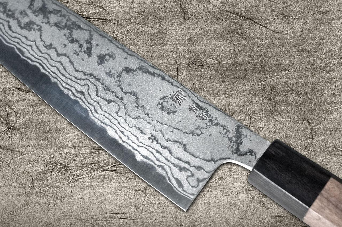 Shigeki Tanaka Aogami No.2 Damascus WN Japanese Chef's Vegetable Knife 165mm with Walnut Handle 