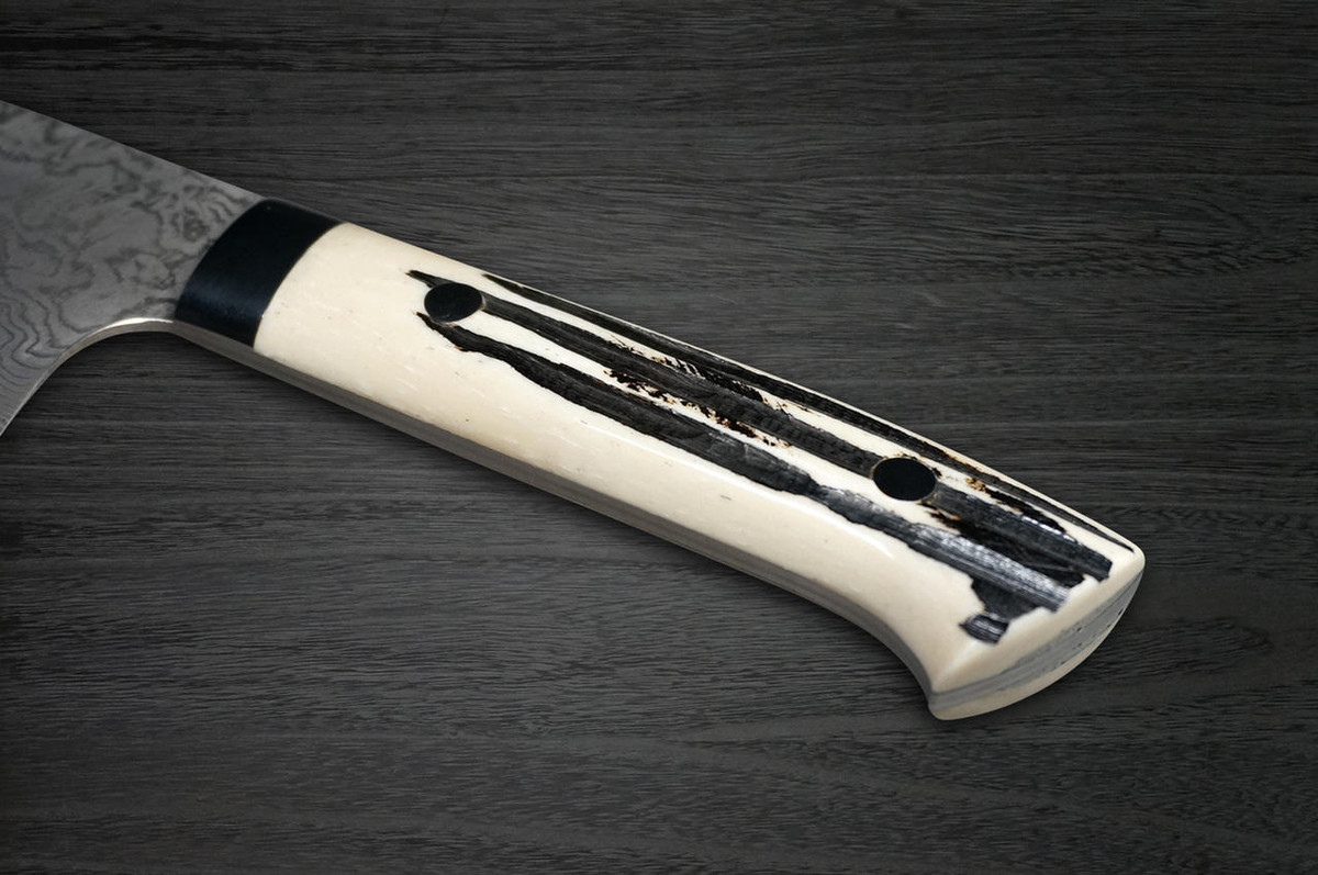 Takeshi Saji R2SG2 Black Damascus DHW Japanese Chefs Gyuto Knife 180mm with White Antler Handle
