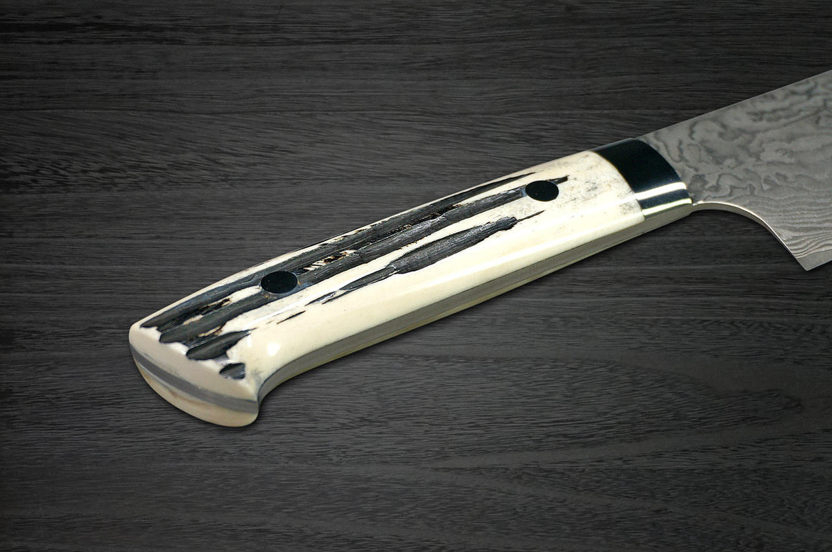 Takeshi Saji R2SG2 Black Damascus DHW Japanese Chefs NakiriVegetable 170mm with White Antler Handle