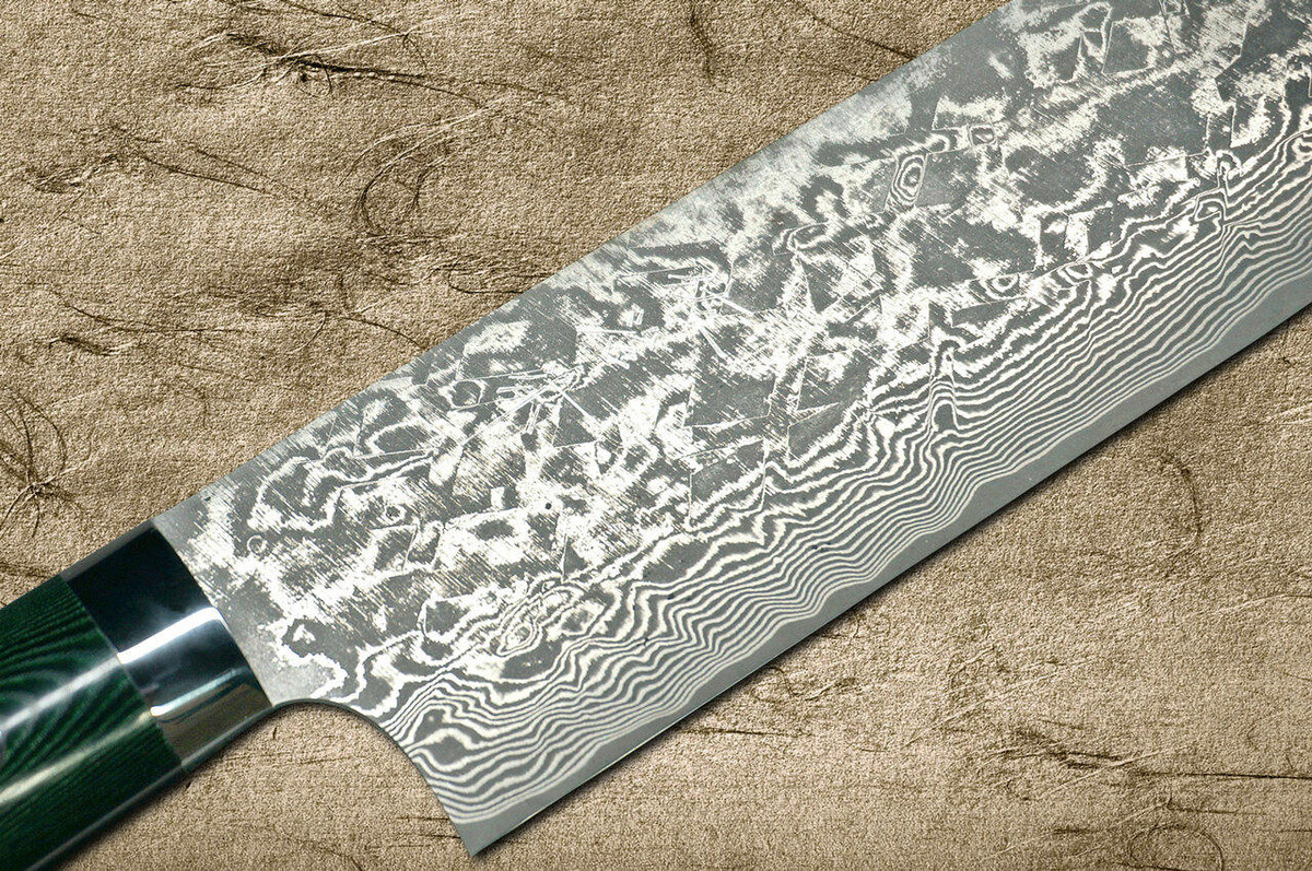 Takeshi Saji R2SG2 Black Damascus MCF Japanese Chefs NakiriVegetable 170mm with Dark-Green Micarta Handle