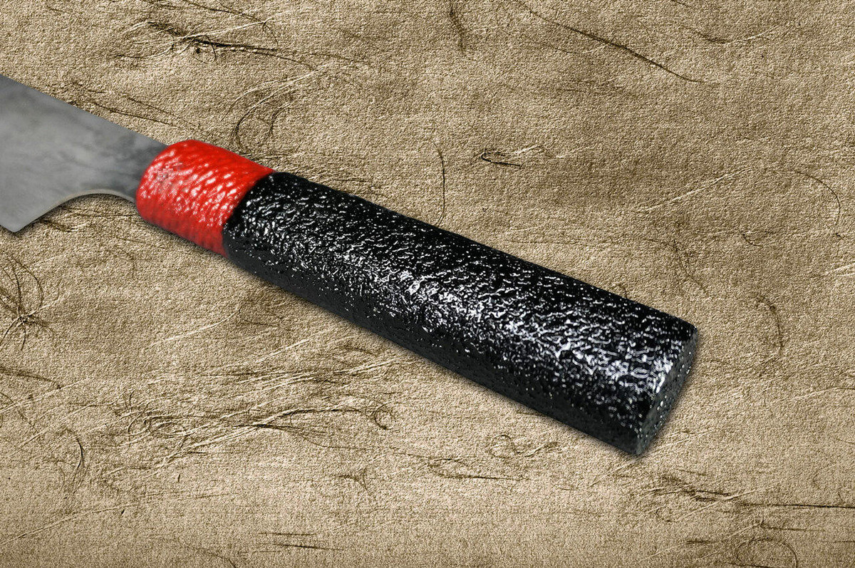 Takeshi Saji VG10 Black Damascus LL Japanese Chefs Gyuto Knife 210mm with Red-Black Japanese Urushi Lacquered Handle