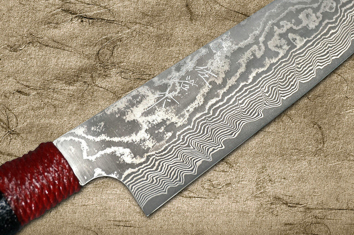 Takeshi Saji VG10 Black Damascus LL Japanese Chefs Gyuto Knife 210mm with Red-Black Japanese Urushi Lacquered Handle