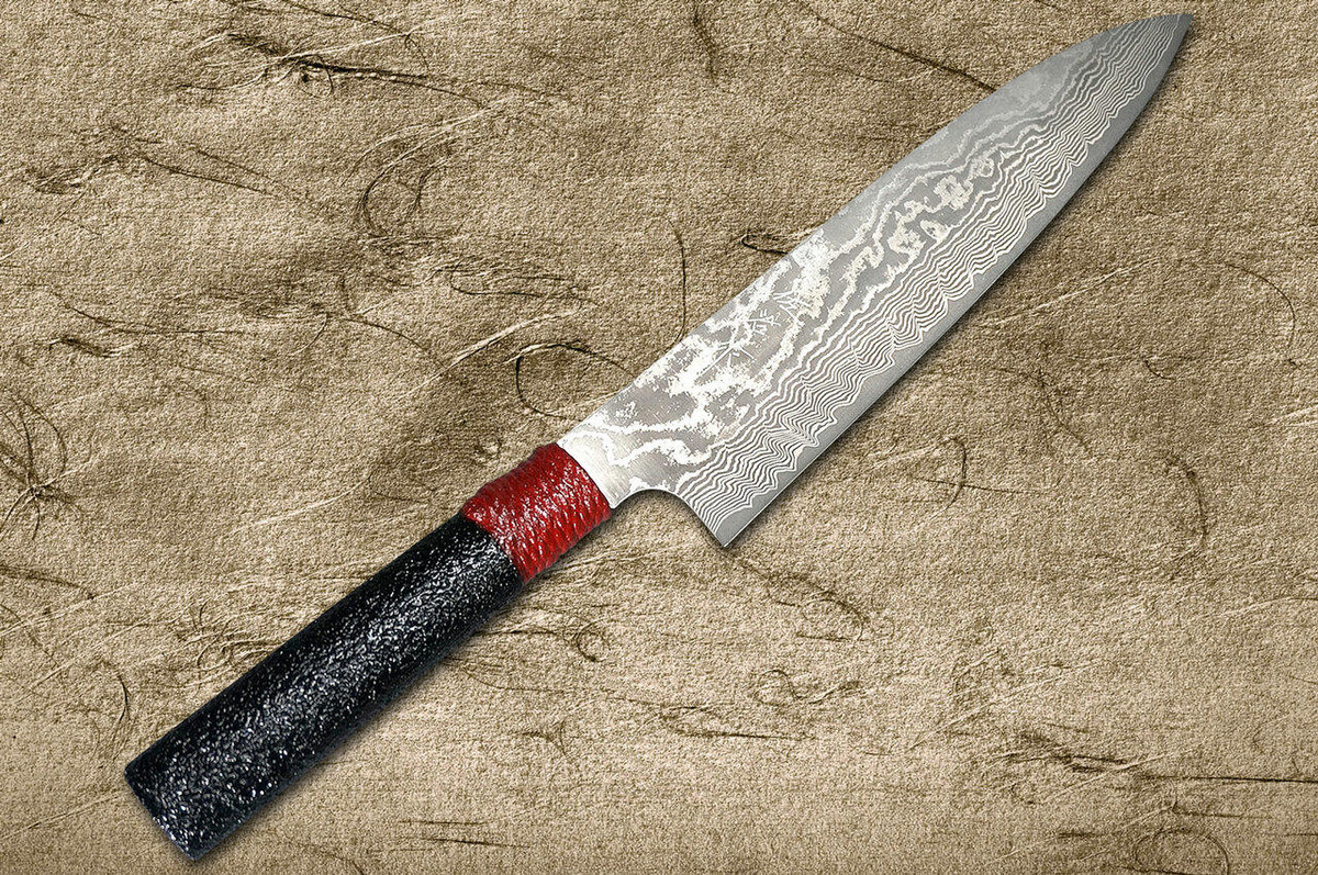 Takeshi Saji VG10 Black Damascus LL Japanese Chefs Gyuto Knife 210mm with Red-Black Japanese Urushi Lacquered Handle