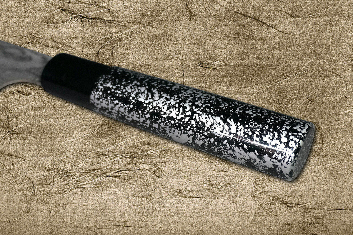 Takeshi Saji VG10 Black Damascus LC Japanese Chefs Gyuto Knife 210mm with Black-Silver Japanese Urushi Lacquered Handle