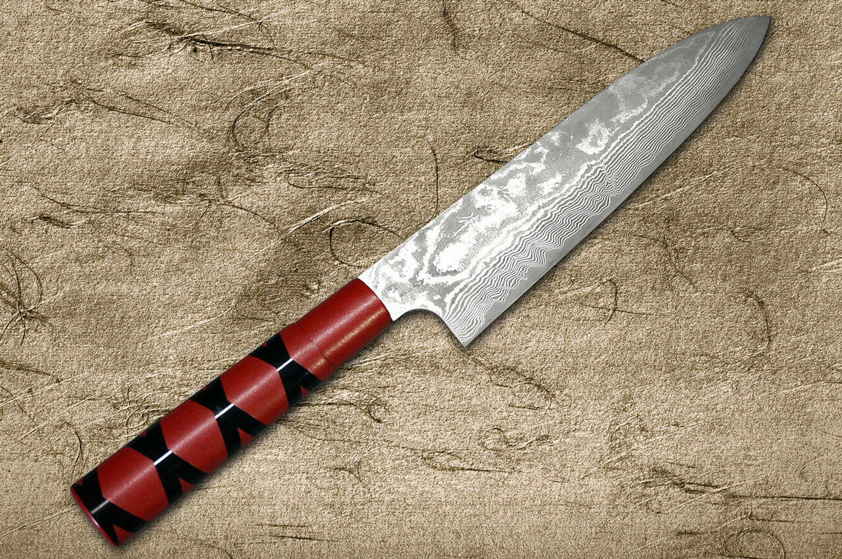 Takeshi Saji VG10 Black Damascus CS Japanese Chefs Gyuto Knife 210mm with Red-Red Urushi Lacquered HandleX-Obi