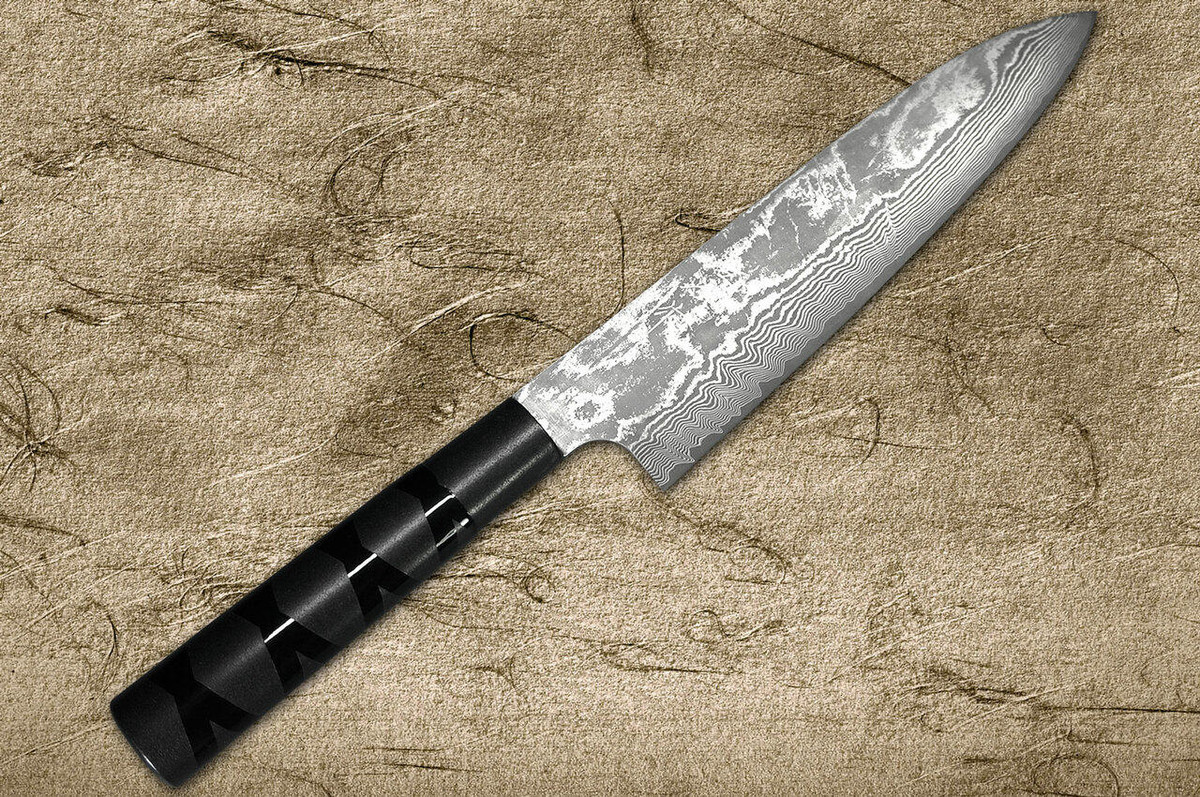 Takeshi Saji VG10 Black Damascus CS Japanese Chefs Gyuto Knife 210mm with Black-Black Urushi Lacquered HandleX-Obi