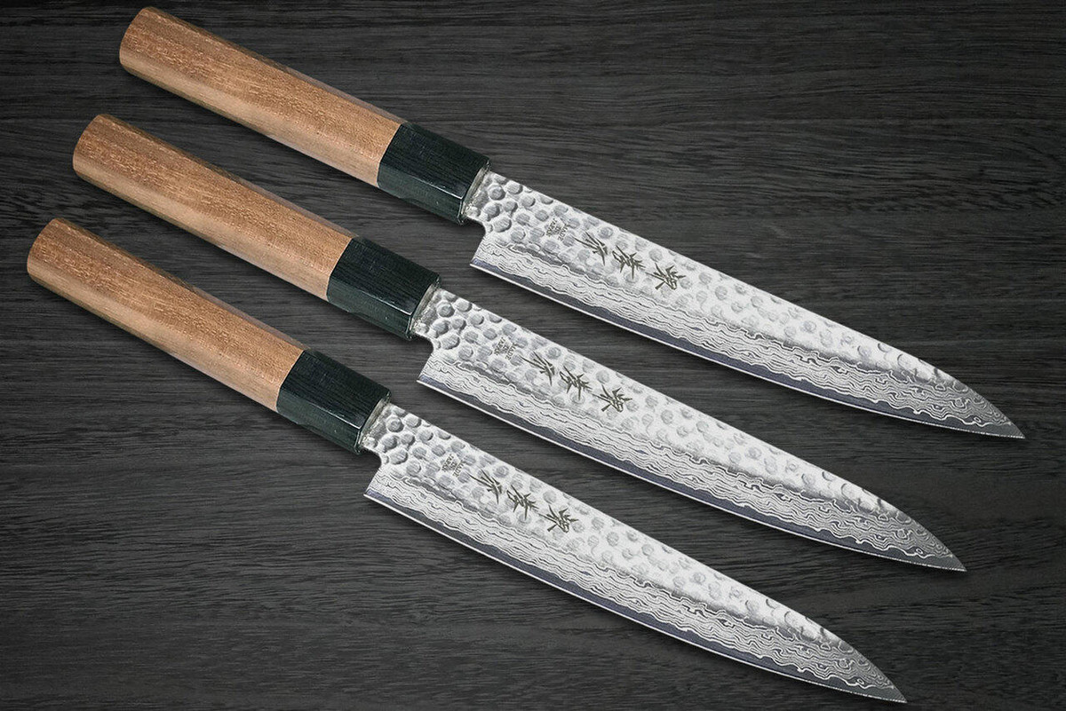 Sakai Takayuki 45-Layer Damascus Hammered WA Japanese Chefs Petty Knife SET Petty 150mm x 3 pcs