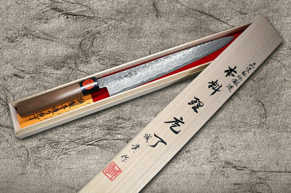 Shigeki Tanaka 33-Layer R2SG2 Damascus Harukaze Japanese Chefs SlicerSujihiki 240mm with Walnut Handle