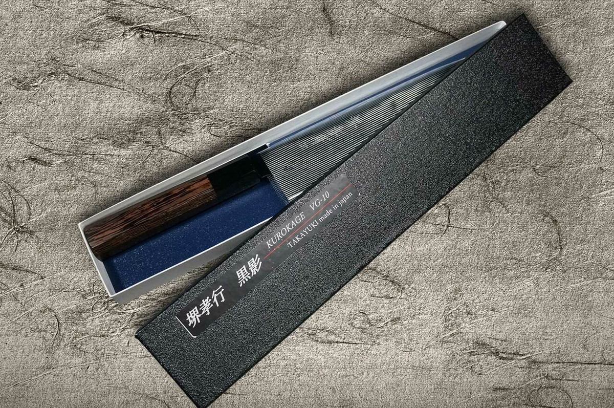 Sakai Takayuki Non-Stick Coating VG10 Hammered WA KUROKAGE Japanese Chefs Gyuto Knife 210mm with Wenge Handle