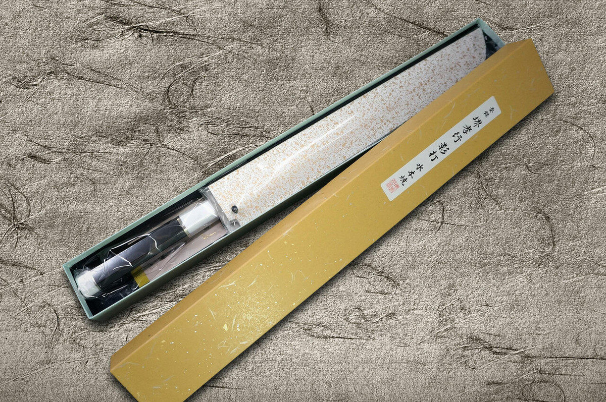 Sakai Takayuki Mirrored Honyaki Water-Quenched Sakimaru-YanagibaSashimi 300mm KAGEUCHI with Saya Sheath
