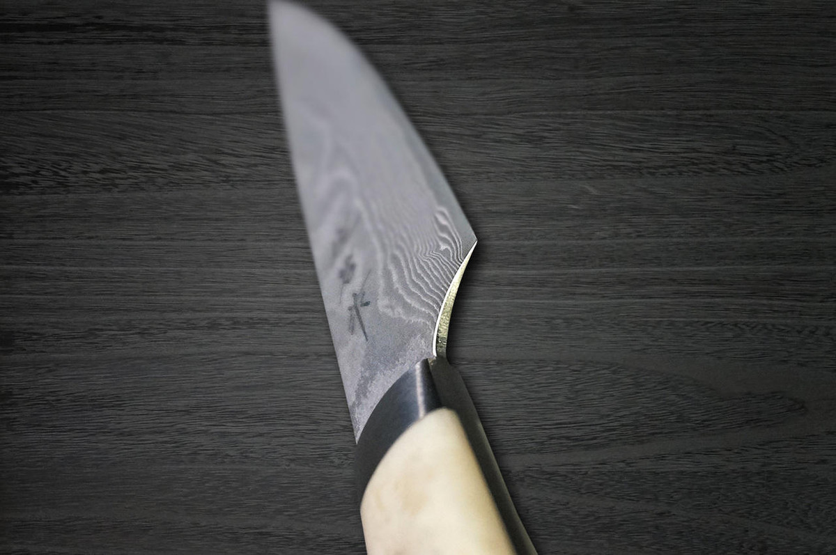 Takeshi Saji VG10 Black Damascus DHW Japanese Chefs Petty KnifeUtility 130mm with White Antler Handle