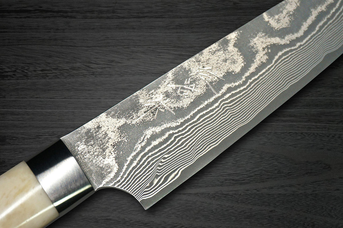 Takeshi Saji VG10 Black Damascus DHW Japanese Chefs Petty KnifeUtility 130mm with White Antler Handle