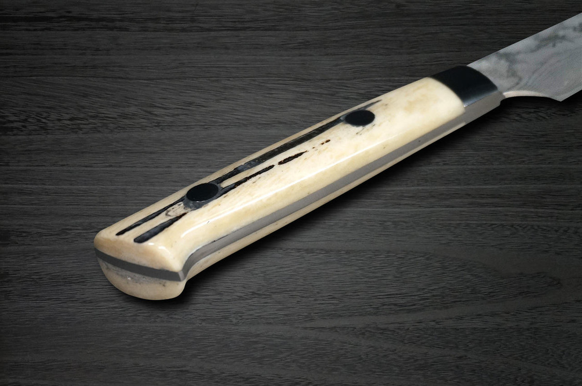 Takeshi Saji VG10 Black Damascus DHW Japanese Chefs Petty KnifeUtility 130mm with White Antler Handle