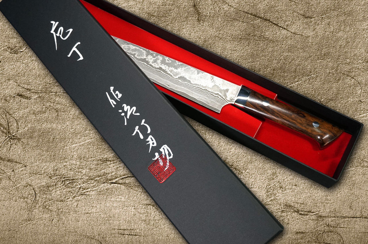 Takeshi Saji VG10 Black Damascus IR Japanese Chefs SlicerSujihiki 240mm with Desert Ironwood Handle