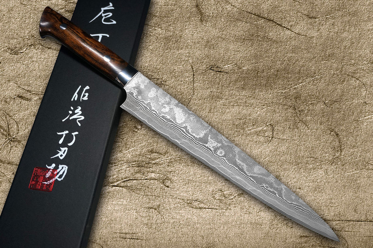 Takeshi Saji VG10 Black Damascus IR Japanese Chefs SlicerSujihiki 240mm with Desert Ironwood Handle