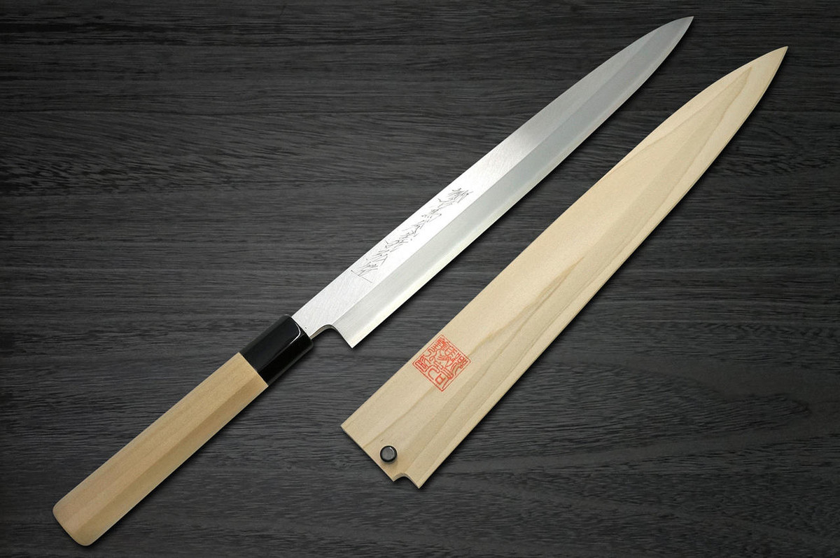 Yoshihiro Gingami No.3 G3HC Japanese Chefs YanagibaSashimi 360mm with Saya Sheath and Magnolia Wood Handle