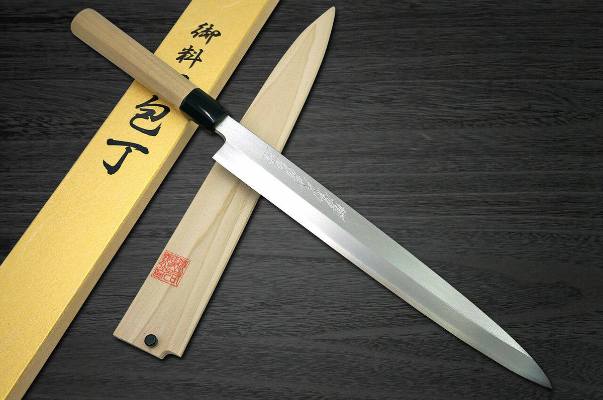 Yoshihiro Gingami No.3 G3HC Japanese Chefs YanagibaSashimi 360mm with Saya Sheath and Magnolia Wood Handle