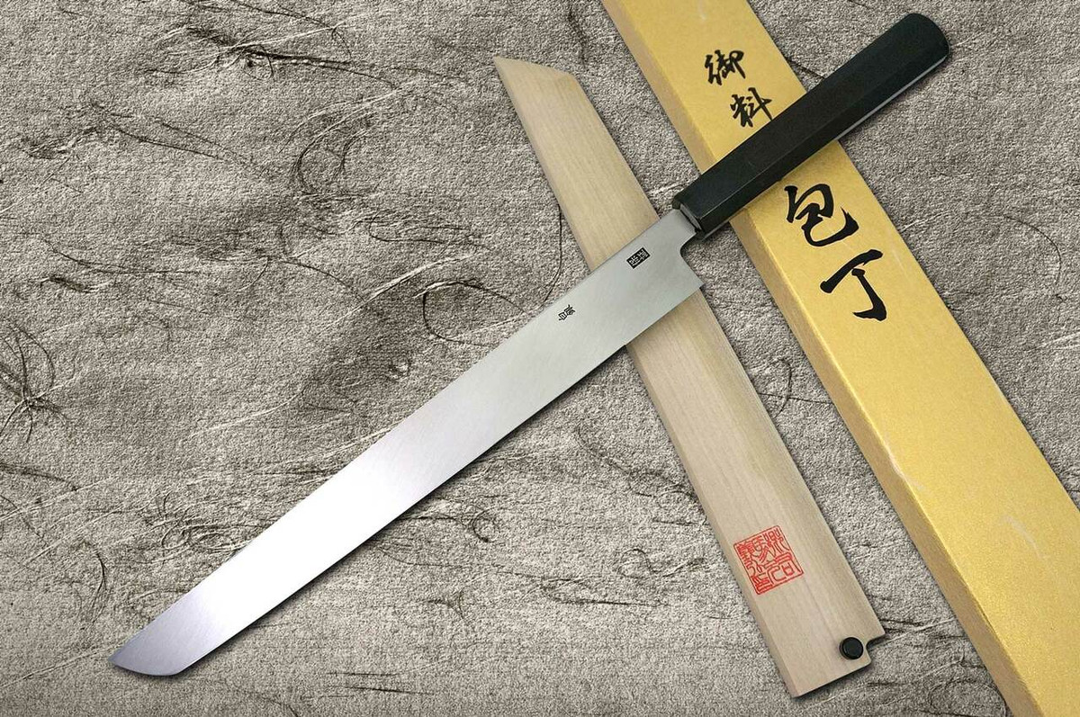 Yoshihiro Gingami No.3 G3HC-E Japanese Chefs Sakimaru-TakohikiSashimi 300mm with Saya Sheath and Ebony Handle
