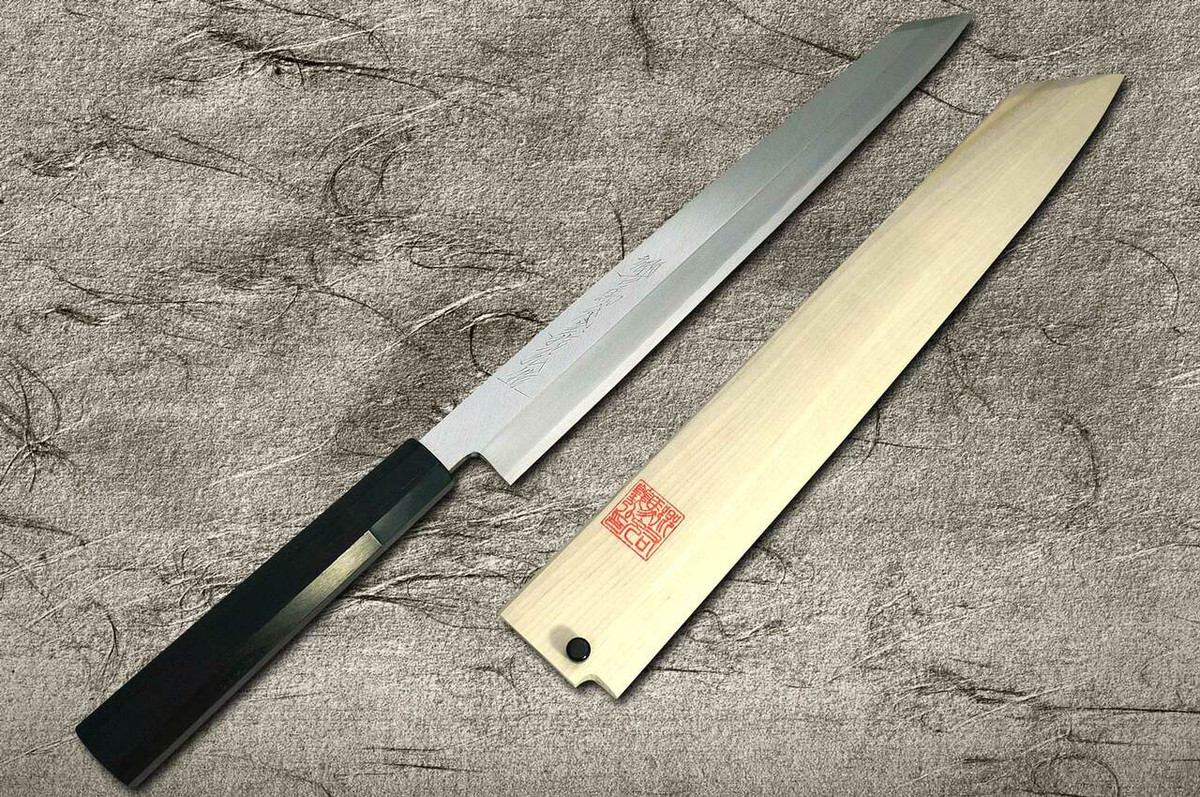 Yoshihiro Gingami No.3 G3HC-E Japanese Chefs Kiritsuke-YanagibaSashimi 330mm with Saya Sheath and Ebony Handle